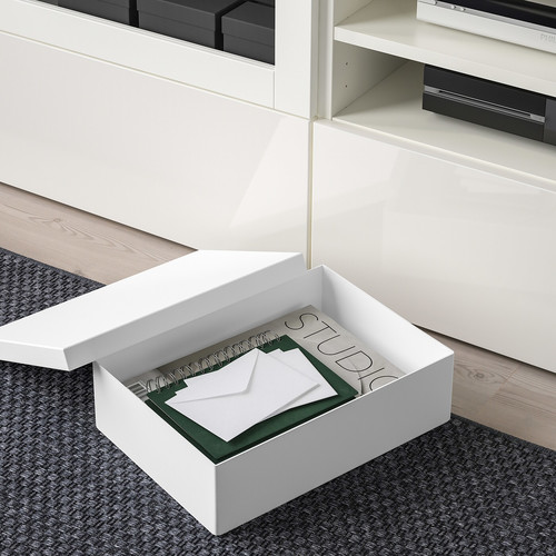 TJENA Storage box with lid, white, 25x35x10 cm