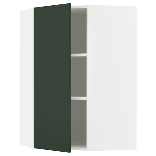 METOD Corner wall cabinet with shelves, white/Havstorp deep green, 68x100 cm