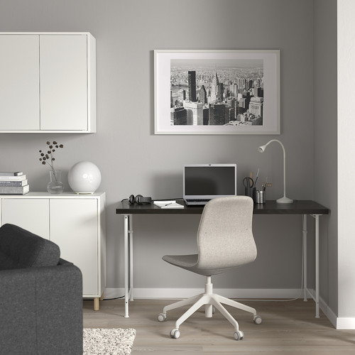 LAGKAPTEN / SPÄND Desk, black-brown/white, 140x60 cm