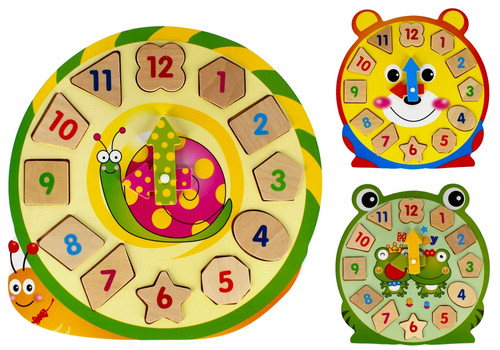 Wooden Educational Clock, random patterns, 1pc, 3+