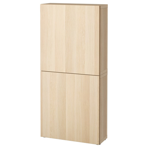 BESTÅ Wall cabinet with 2 doors, white stained oak effect/Lappviken white stained oak effect, 60x22x128 cm