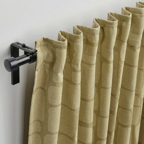 LÖNNSTÄVMAL Block-out curtains, 1 pair, light olive-green, 145x300 cm