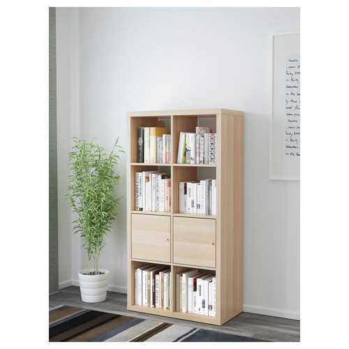 KALLAX Shelving unit with doors, white stained oak effect, 147x77 cm