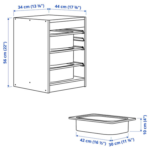 TROFAST Storage combination with boxes, grey/white, 34x44x56 cm