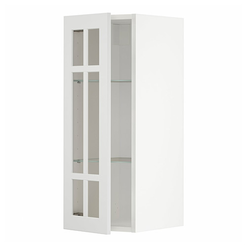 METOD Wall cabinet w shelves/glass door, white/Stensund white, 30x80 cm