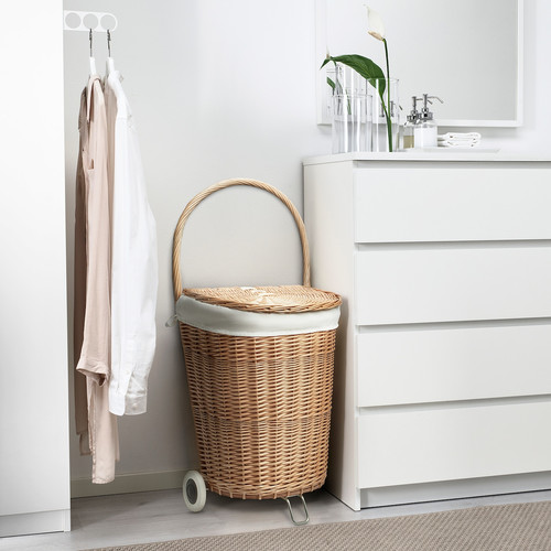 TOLKNING Laundry basket with wheels, handmade Willow, 31 l