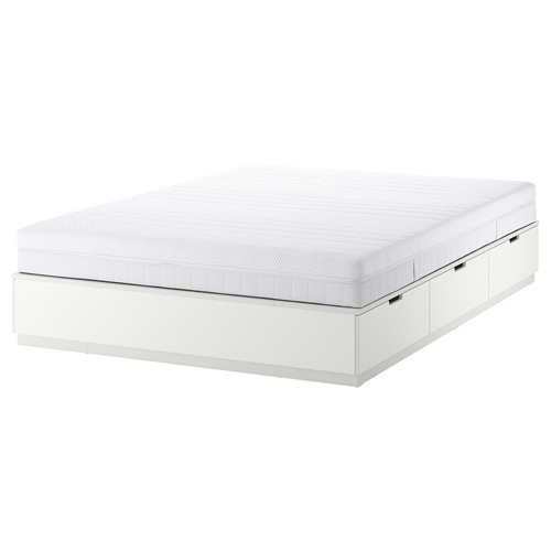 NORDLI Bed frame with storage and mattress, white/Åkrehamn firm, 160x200 cm