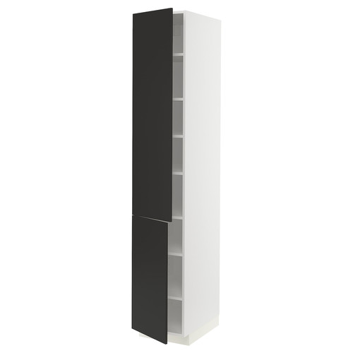 METOD High cabinet with shelves/2 doors, white/Nickebo matt anthracite, 40x60x220 cm