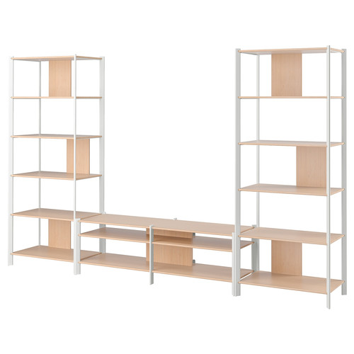 JÄTTESTA TV storage combination, white/light bamboo, 320x40x194 cm