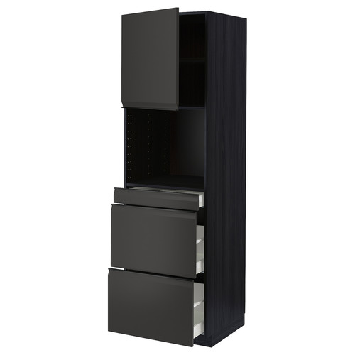 METOD / MAXIMERA Hi cab f micro combi w door/3 drwrs, black/Upplöv matt anthracite, 60x60x200 cm