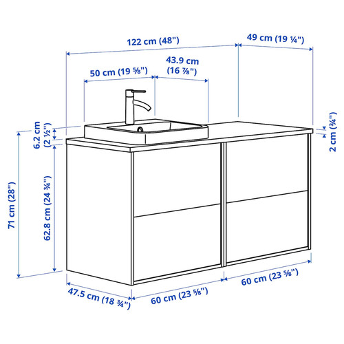 HAVBÄCK / ORRSJÖN Wash-stand/wash-basin/tap, beige/bamboo, 122x49x71 cm