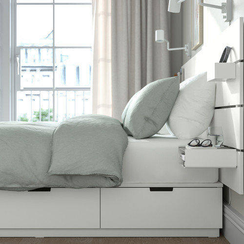 NORDLI Bed frame with storage and mattress, with headboard white/Vågstranda medium firm, 160x200 cm