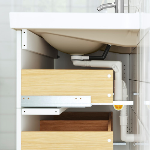 HAVBÄCK / TÖRNVIKEN Wash-stnd w drawers/wash-basin/tap, beige/black marble effect, 82x49x79 cm