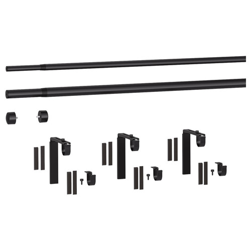 RÄCKA / HUGAD Double curtain rod combination, black, 120-210 cm