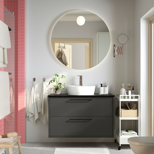 HAVBÄCK / TÖRNVIKEN Wash-stnd w drawers/wash-basin/tap, dark grey/black marble effect, 102x49x79 cm