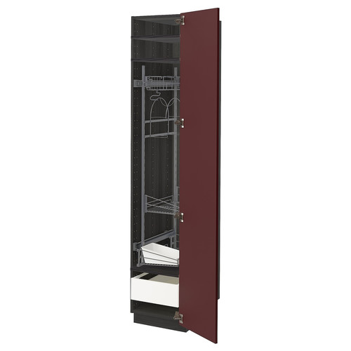 METOD / MAXIMERA High cabinet with cleaning interior, black Kallarp/high-gloss dark red-brown, 40x60x200 cm