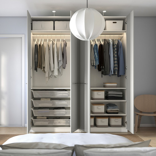 PAX / FARDAL Wardrobe, white/high-gloss light grey, 200x60x236 cm