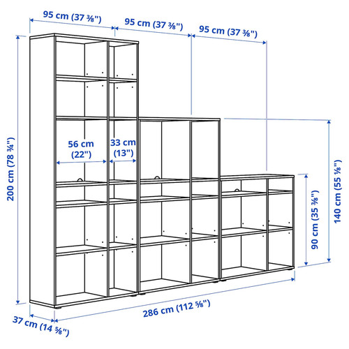 VIHALS Shelving combination, dark grey, 286x37x200 cm