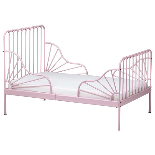 MINNEN Ext bed frame with slatted bed base, light pink, 80x200 cm