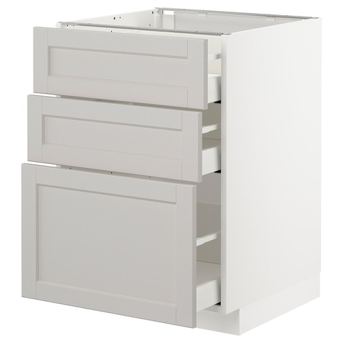 METOD / MAXIMERA Base cabinet with 3 drawers, white, Lerhyttan light grey, 60x60 cm