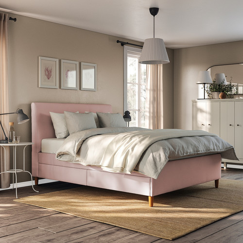 IDANÄS Upholstered storage bed, Gunnared pale pink, 160x200 cm