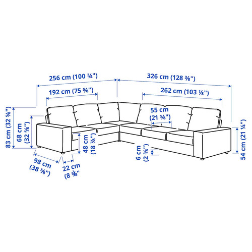 VIMLE Corner sofa, 5-seat, with wide armrests/Saxemara light blue