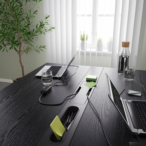 MITTZON Conference table, black stained ash veneer/black, 140x108x75 cm