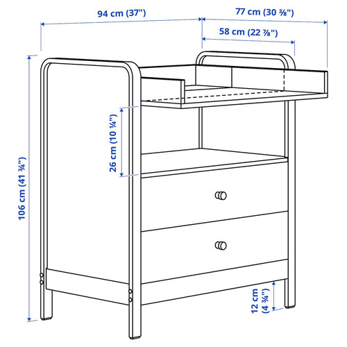 ÄLSKVÄRD Changing table/chest of drawers, birch/white