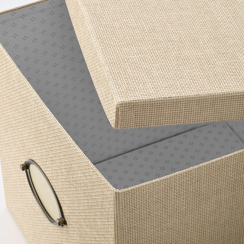 KVARNVIK Storage box with lid, beige, 32x35x32 cm