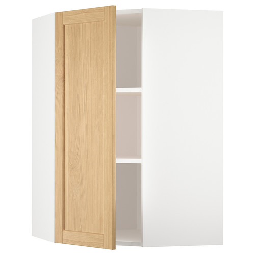 METOD Corner wall cabinet with shelves, white/Forsbacka oak, 68x100 cm