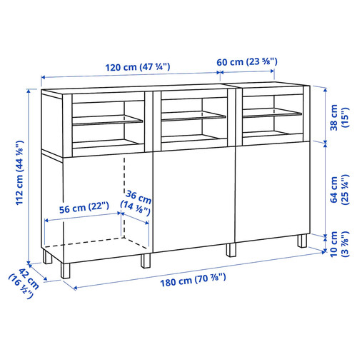 BESTÅ Storage combination with doors, white, Lappviken white, clear glass, 180x40x112 cm