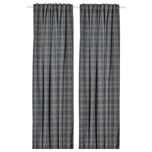 HÄGGVECKMAL Room darkening curtains, 1 pair, dark grey, 145x300 cm