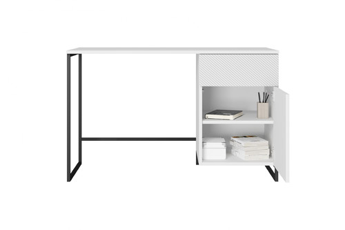 Desk with Drawer Asha 120 cm, matt white, black frame