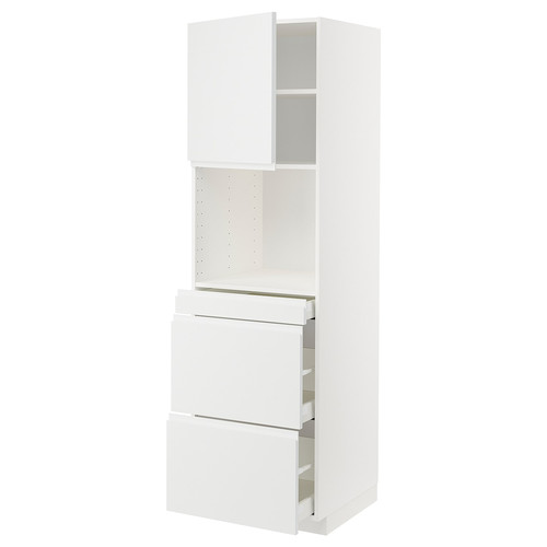 METOD / MAXIMERA Hi cab f micro combi w door/3 drwrs, white/Voxtorp matt white, 60x60x200 cm