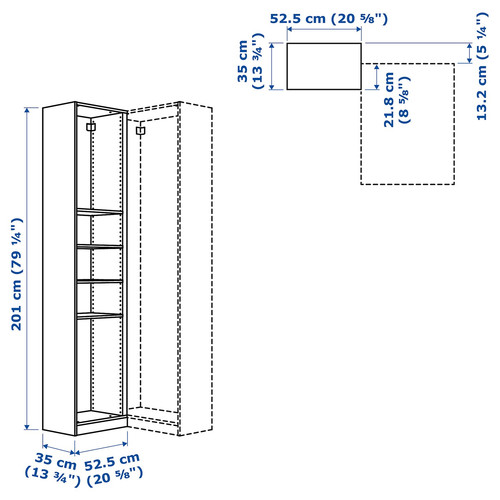 PAX Add-on corner unit with 4 shelves, dark grey, 53x35x201 cm