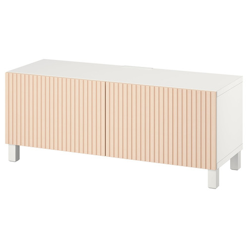 BESTÅ TV bench with doors, white Björköviken/Stubbarp/birch veneer, 120x42x48 cm