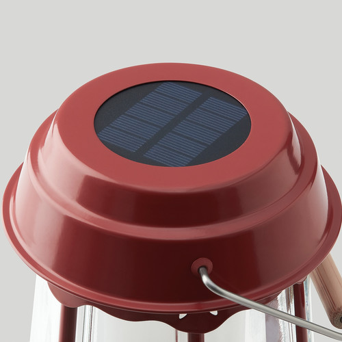 SOLVINDEN LED solar-powered table lamp, house/red, 25 cm