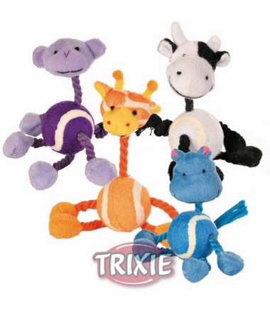 Trixie Dog Toy Animal with Tennis Ball and Rope 16cm, assorted models