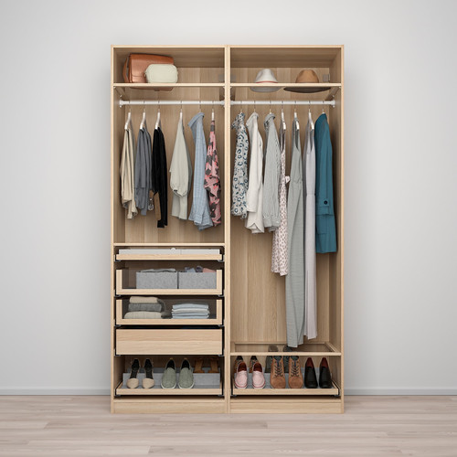 PAX Wardrobe combination, white stained oak effect, 150x58x236 cm