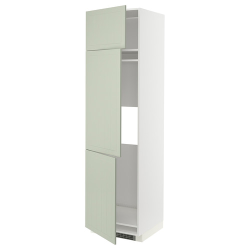 METOD High cab f fridge/freezer w 3 doors, white/Stensund light green, 60x60x220 cm