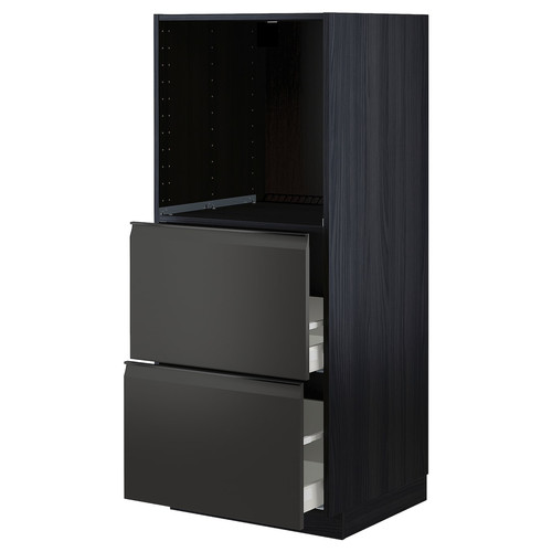 METOD / MAXIMERA High cabinet w 2 drawers for oven, black/Upplöv matt anthracite, 60x60x140 cm