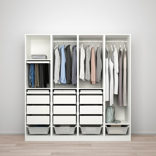 PAX / REINSVOLL/ÅHEIM Wardrobe combination, white/grey-beige mirror glass, 200x60x201 cm