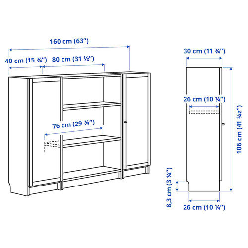 BILLY / OXBERG Bookcase combination with doors, oak effect, 160x106 cm