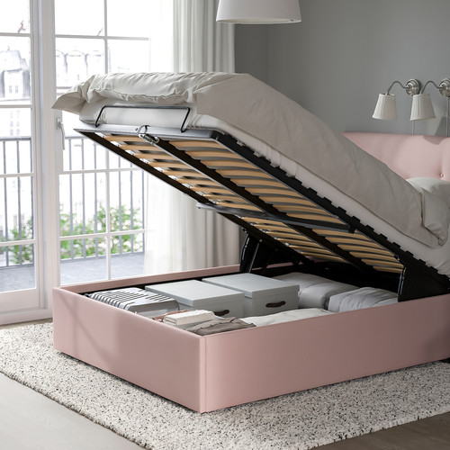 IDANÄS upholstered ottoman bed, Gunnared pale pink, 160x200 cm