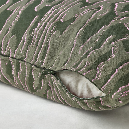 TANDMOTT Cushion cover, grey-green/pink, 50x50 cm