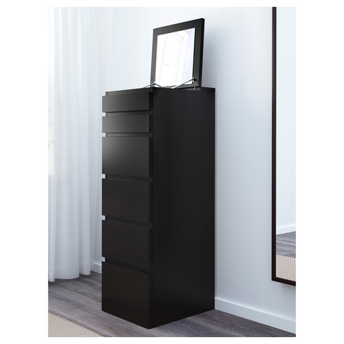 MALM Chest of 6 drawers, black-brown, mirror glass, 40x123 cm