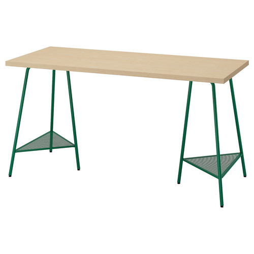 MÅLSKYTT / TILLSLAG Desk, birch/green, 140x60 cm