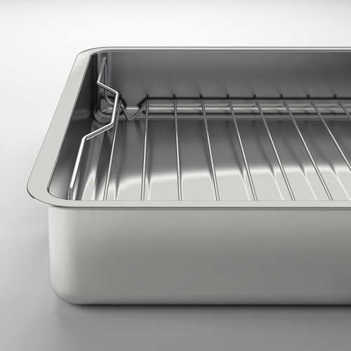 KONCIS Roasting tin with grill rack, stainless steel, 40x32 cm