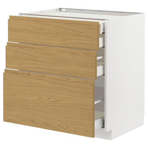 METOD / MAXIMERA Base cb 3 frnts/2 low/1 md/1 hi drw, white/Voxtorp oak effect, 80x60 cm