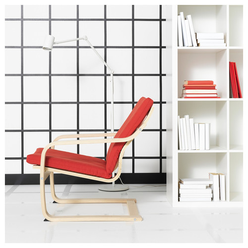 POÄNG Low-back armchair, natural colour/beige/Vissle red